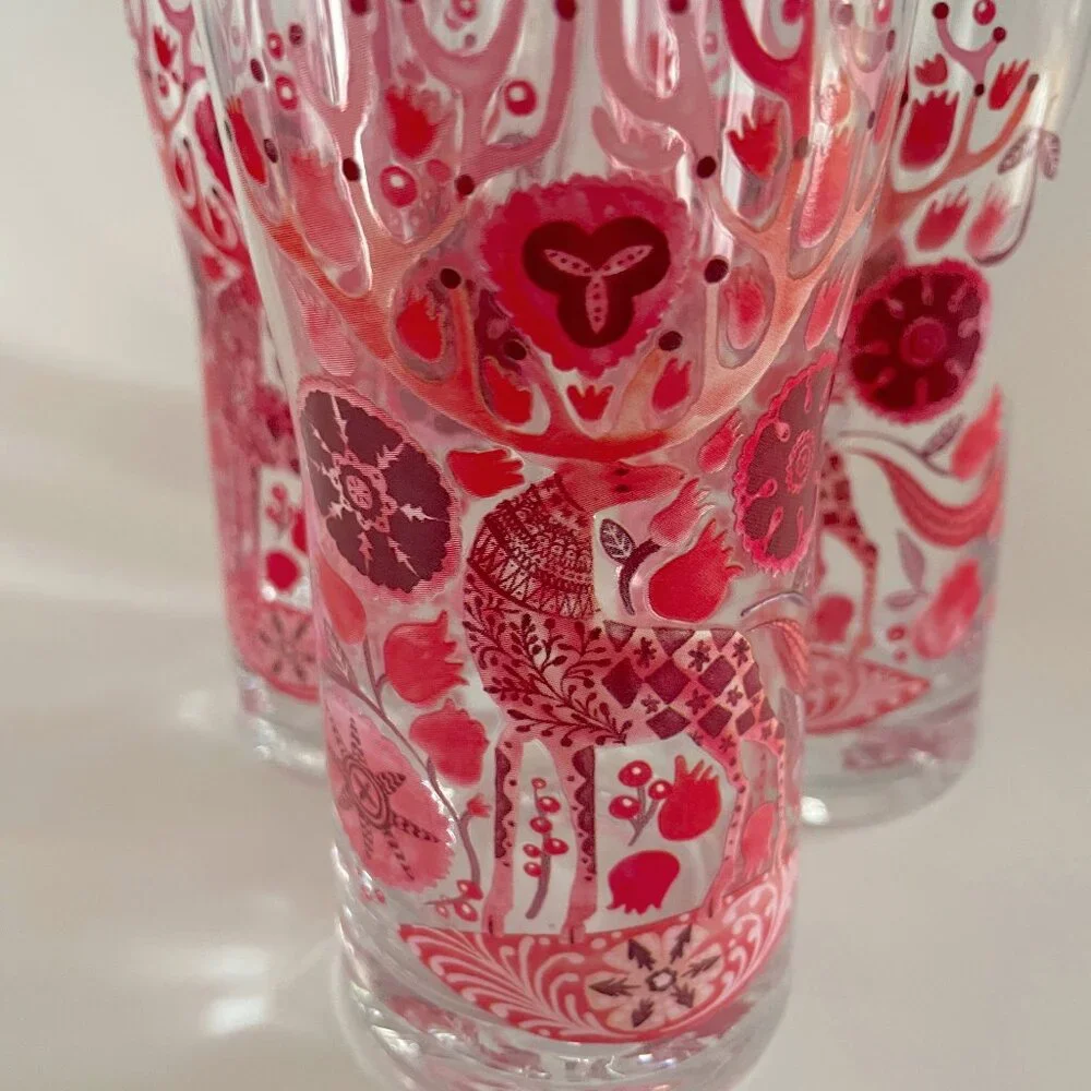 Anthropologie Nordic Sunrise Juice Glass RED DEER - SET of 5 GLASSES